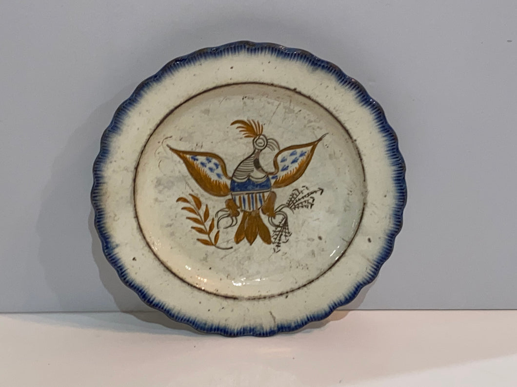 Staffordshire Pearlware Leeds Blue Edge Eagle And Shield Plate Ca. 1820