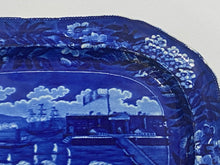 Load image into Gallery viewer, Historical Staffordshire Blue Landing of Lafayette At Castle Gardens Platter 17”

