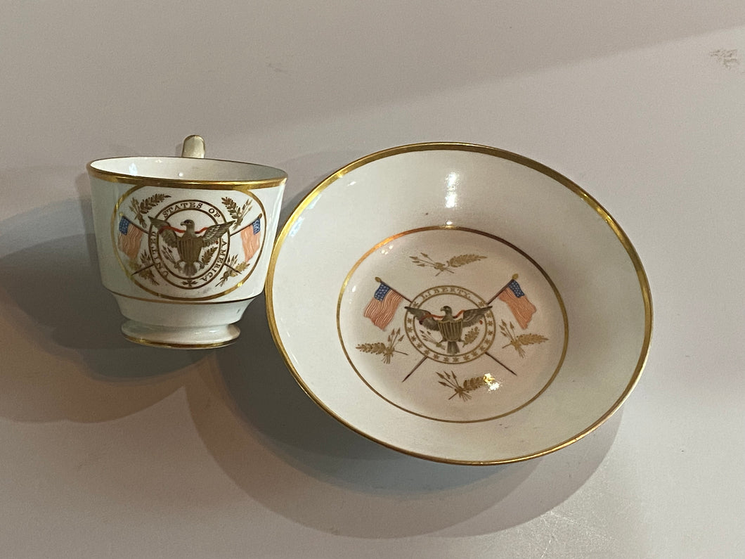 Staffordshire Porcelain Cup and Saucer with The Seal of The United States
