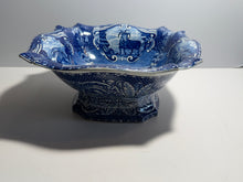 Load image into Gallery viewer, Staffordshire Blue Transfer Quadrupeds Footed Compote with Newfoundland Dog Ca. 1825
