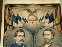 Load image into Gallery viewer, Original Currier &amp; Ives Grand National Democratic Banner Peace Union and Victory Genl. George McClellan Hon. H. Pendleton
