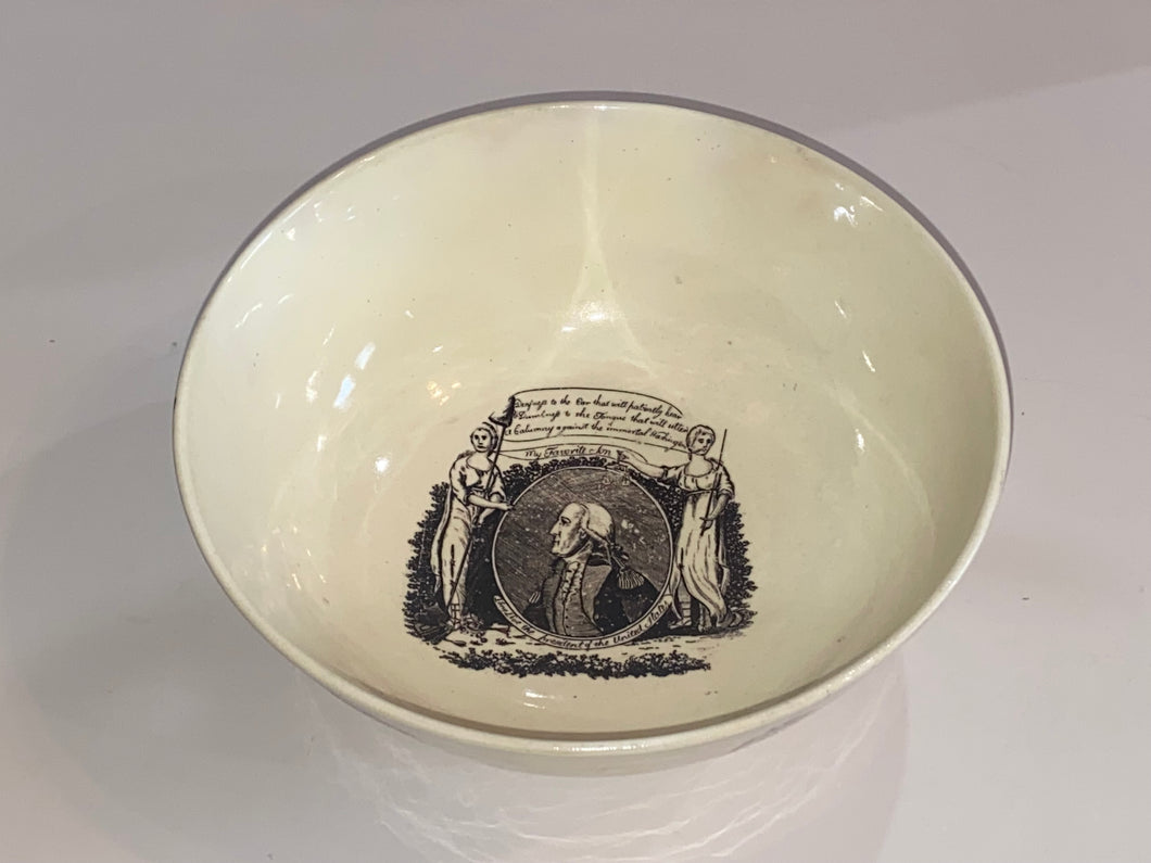Staffordshire Creamware Liverpool Bowl Long Live The President Washington 1790’s