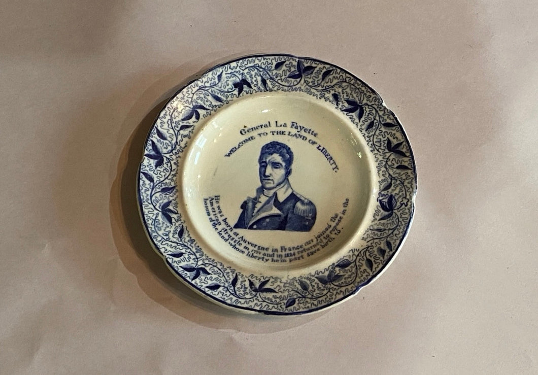 Historical Staffordshire General Lafayette Plate Floral Border Ca. 1825