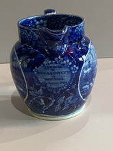 Load image into Gallery viewer, Historical Staffordshire Blue Landing Of Lafayette Pitcher Ca. 1825
