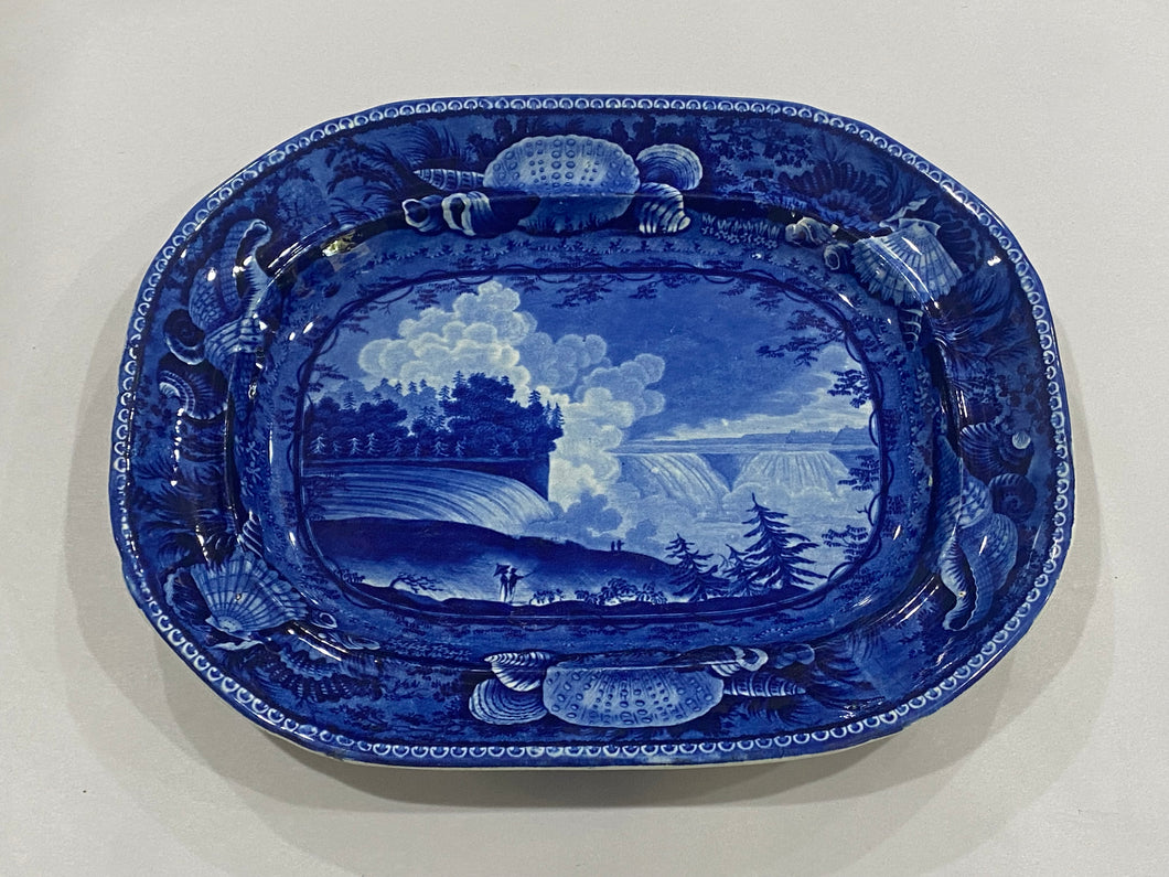 Historical Staffordshire Blue Platter Niagara From the America Side