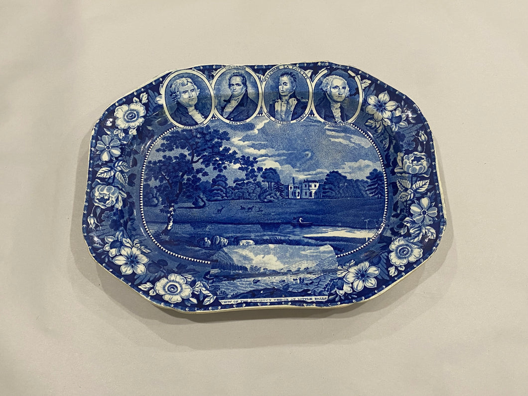 Historical Staffordshire Blue Platter Oatlands Surrey 4 Medallion Erie Canal