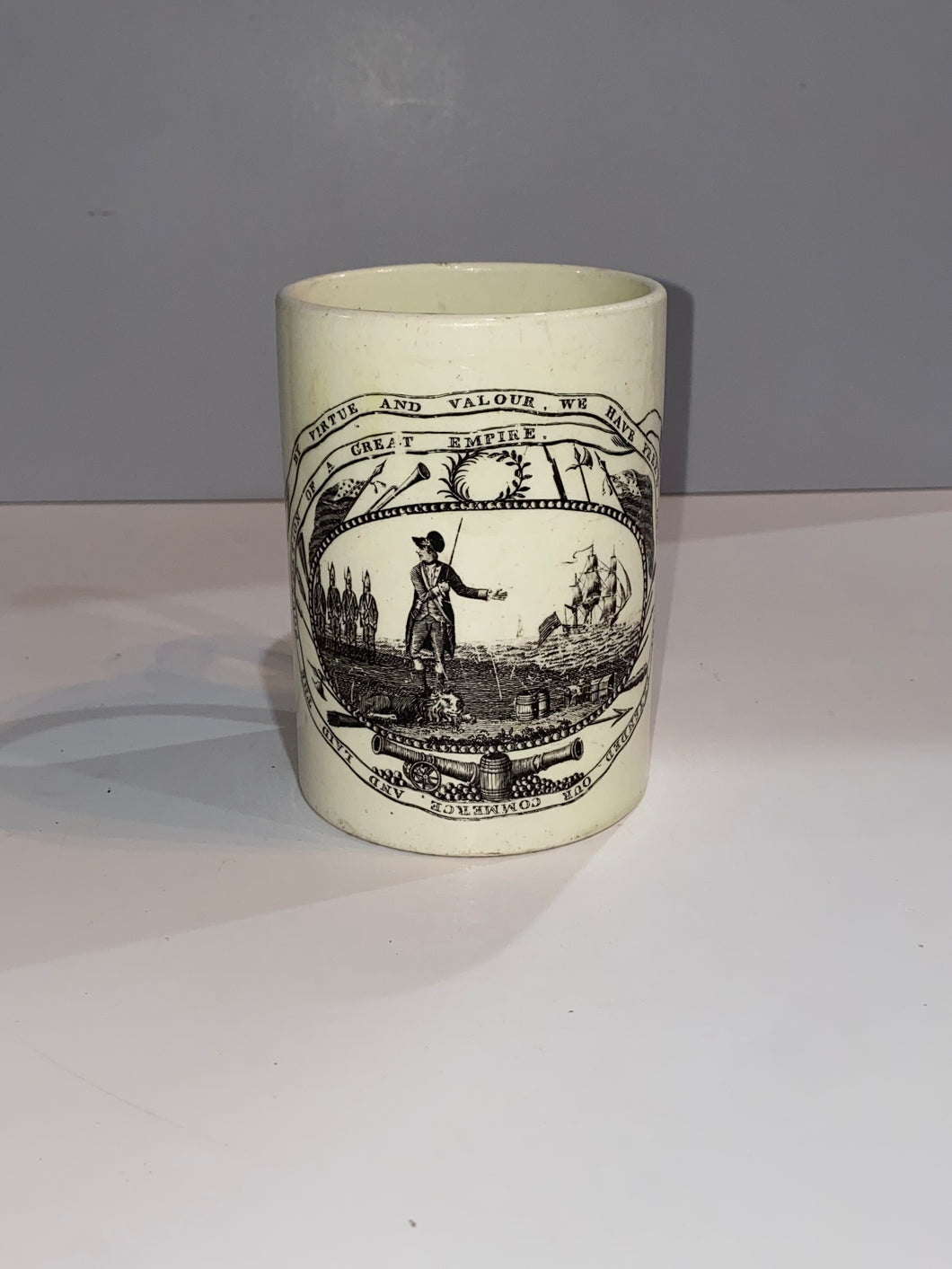Staffordshire Creamware Liverpool Tankard Virtue and Valour Washington Ca. 1800