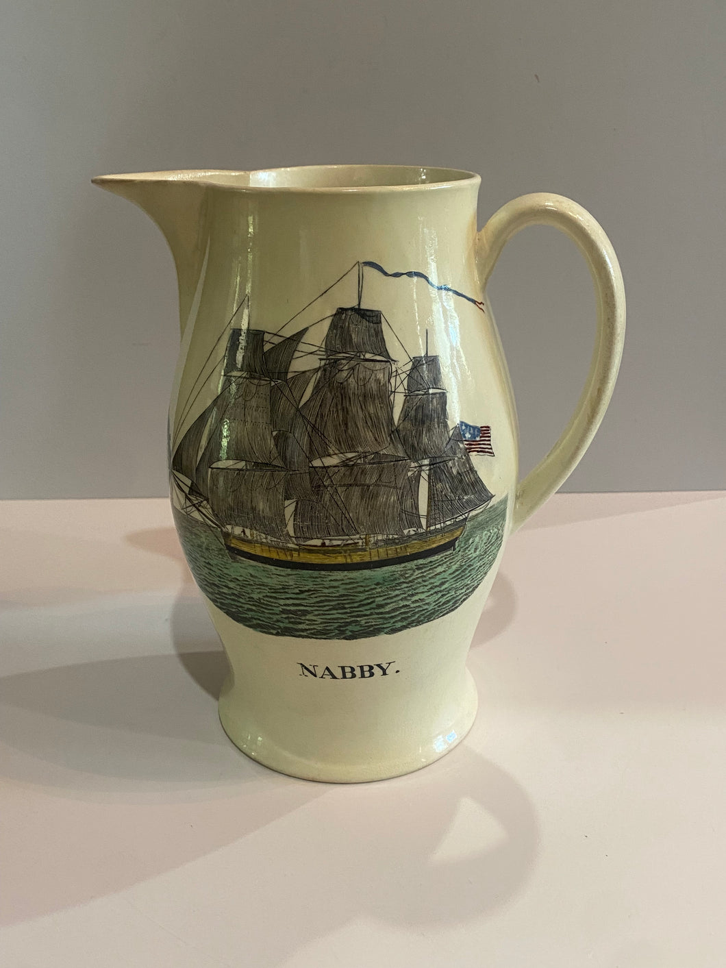 Staffordshire Creamware Liverpool Pitcher Slave Ship “Nabby” Washington Memorial Chain of States
