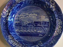 Load image into Gallery viewer, Historical Staffordshire Blue Soup Plate Landing Of Lafayette
