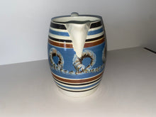 Load image into Gallery viewer, Staffordshire Mochaware Mocha Pitcher With Earthworm On Blue Background 1820
