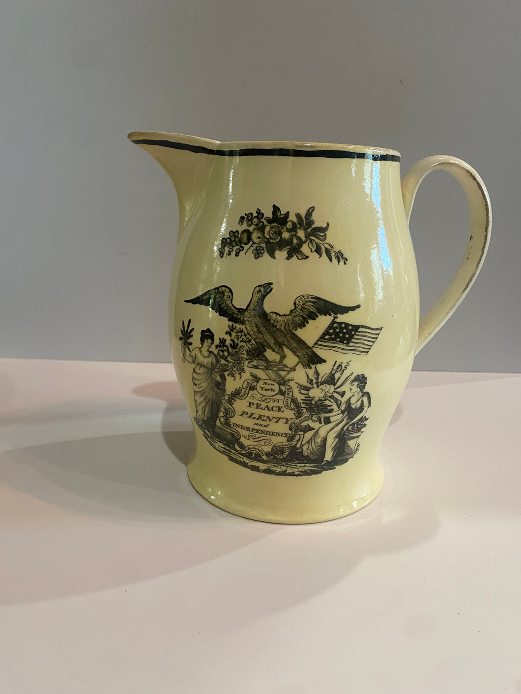 Staffordshire Creamware Liverpool Pitcher Peace Plenty and Independence