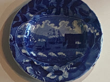 Load image into Gallery viewer, Historical Staffordshire Blue Landing of Lafayette Oval Version Cup Plate
