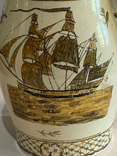 Load image into Gallery viewer, Staffordshire Creamware Liverpool Pitcher American Ships All In Gold Gilt
