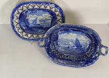 Load image into Gallery viewer, Historical Staffordshire Blue Reticulated Basket Tray Marine Views Shell 1825
