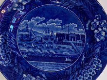 Load image into Gallery viewer, Historical Staffordshire Blue Dinner Plate Landing of Lafayette Castle Gardens
