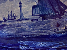 Load image into Gallery viewer, Historical Staffordshire Blue Vegetable Dish The Eddistone Lighthouse
