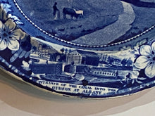 Load image into Gallery viewer, Historical Staffordshire Blue 4 Medallion Plate Faulksborne Hall Erie Canal
