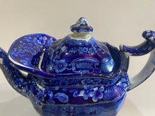 Load image into Gallery viewer, Historical Staffordshire Blue Teapot Macdonough’s Victory Ca. 1825
