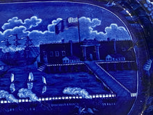 Load image into Gallery viewer, Historical Staffordshire Blue Landing of Lafayette At Castle Gardens Platter 17”
