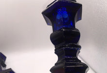 Load image into Gallery viewer, Antique New England Glass Co. Cobalt Blue Hexagonal Candlesticks Ca. 1850
