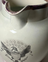 Load image into Gallery viewer, Staffordshire Stephen Decatur 1812 Pitcher Eagle Shield Hornet Peacock
