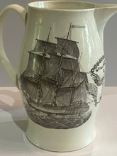 Load image into Gallery viewer, Staffordshire Creamware Liverpool Pitcher With American Ship Large Eagle Shield
