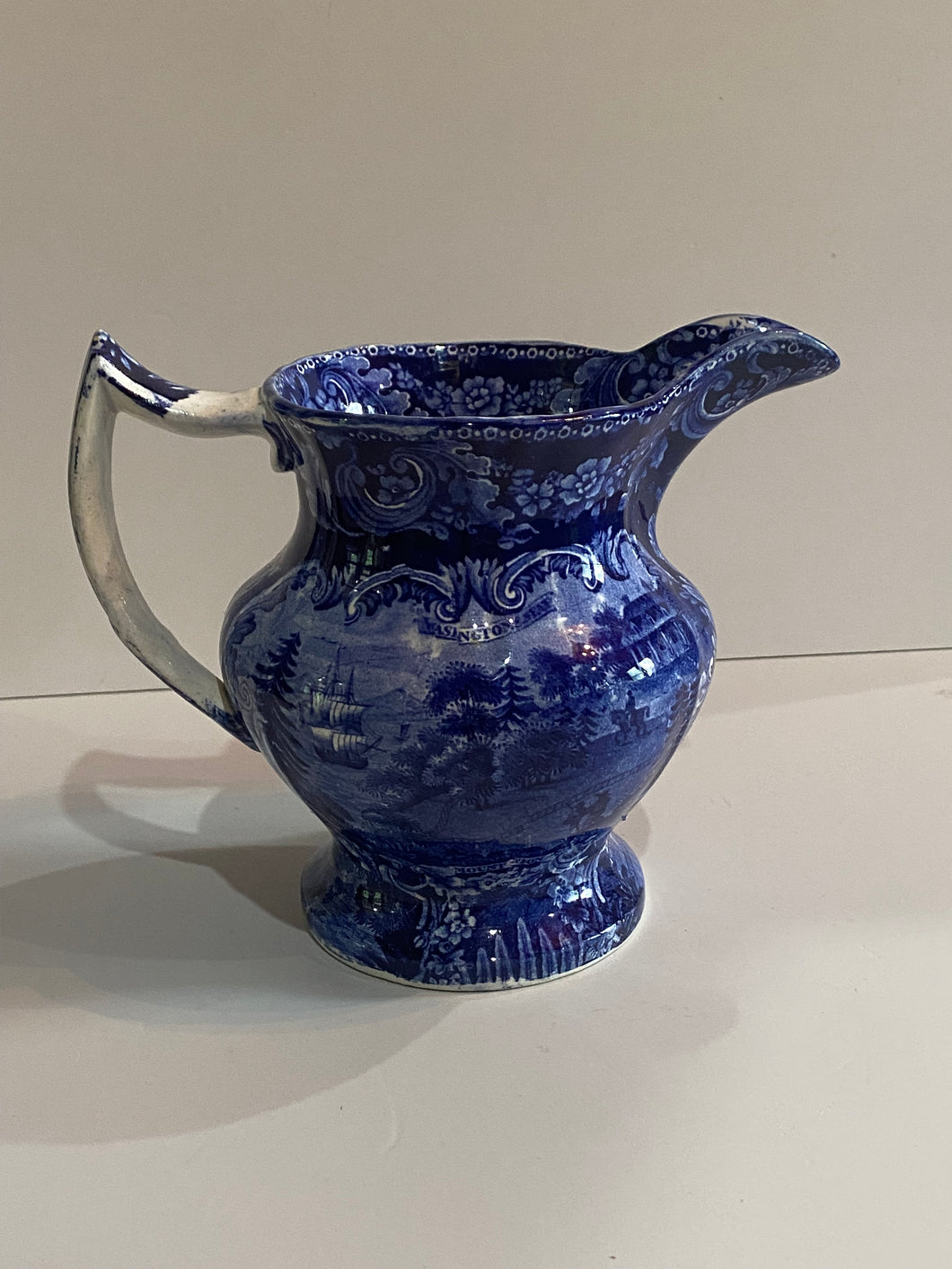Historical Staffordshire Blue Mount Vernon Pitcher General Washington