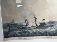 Load image into Gallery viewer, Original Currier &amp; Ives Large Folio Monitor &amp; Merrimac Ship Battle Civil War
