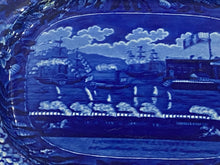 Load image into Gallery viewer, Historical Staffordshire Blue Landing of Lafayette At Castle Gardens Platter 17”
