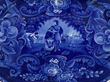 Load image into Gallery viewer, Historical Staffordshire Blue Platter Peace and Plenty by Clews 15 1/4”
