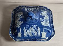 Load image into Gallery viewer, Historical Staffordshire Blue Vegetable Dish Masonic Transfer Greek Figures 1825
