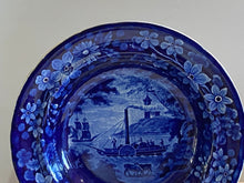 Load image into Gallery viewer, Historical Staffordshire Blue Soup Plate Fulton Steamboat Ca. 1825

