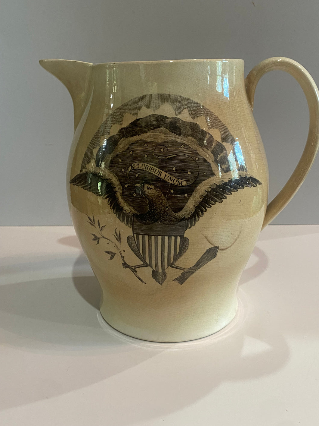 Staffordshire Creamware Liverpool Pitcher Large Seal of the United States with Liberty and Independence Washington Poem