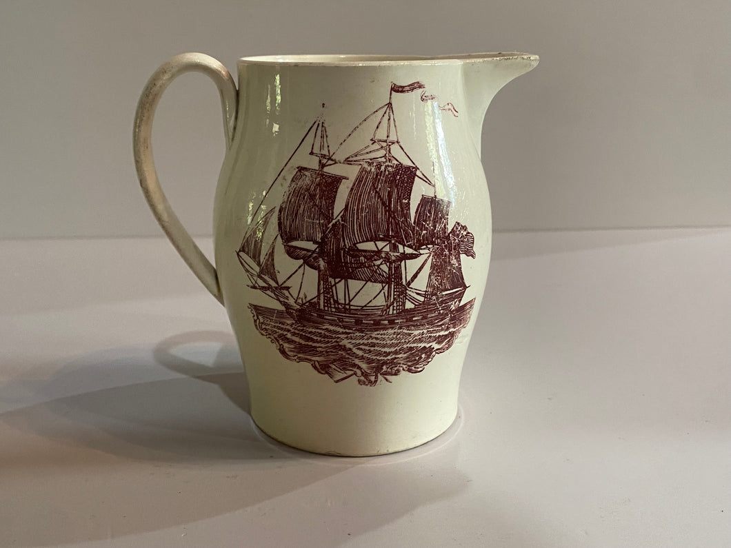 Staffordshire Creamware Very Small Liverpool Pitcher Come Box Compass And Ship