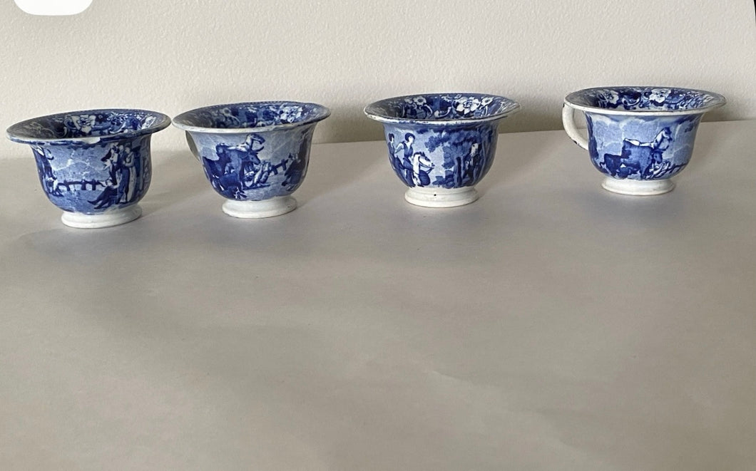Historical Staffordshire Lot Of 4 Doctor Syntax Custard Cups Ca. 1825