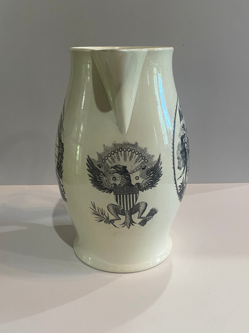 Staffordshire Creamware Liverpool Pitcher Map of East Coast Eagle Shield Washington Poem