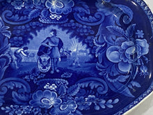 Load image into Gallery viewer, Historical Staffordshire Blue Platter Peace and Plenty by Clews 15 1/4”
