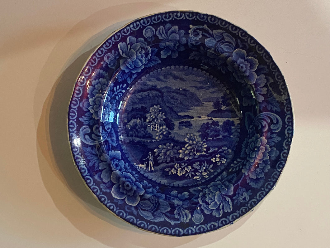 Historical Staffordshire Blue Soup Plates A View Near Philadelphia