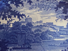 Load image into Gallery viewer, Historical Staffordshire Blue Platter English Castle River Scene Ca. 1825
