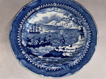 Load image into Gallery viewer, Historical Staffordshire Blue Cup Plate Landing of The Fathers Pilgrim Rare 1825
