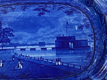 Load image into Gallery viewer, Historical Staffordshire Blue Castle Gardens Battery New York Platter Ca. 1825 18 3/4”
