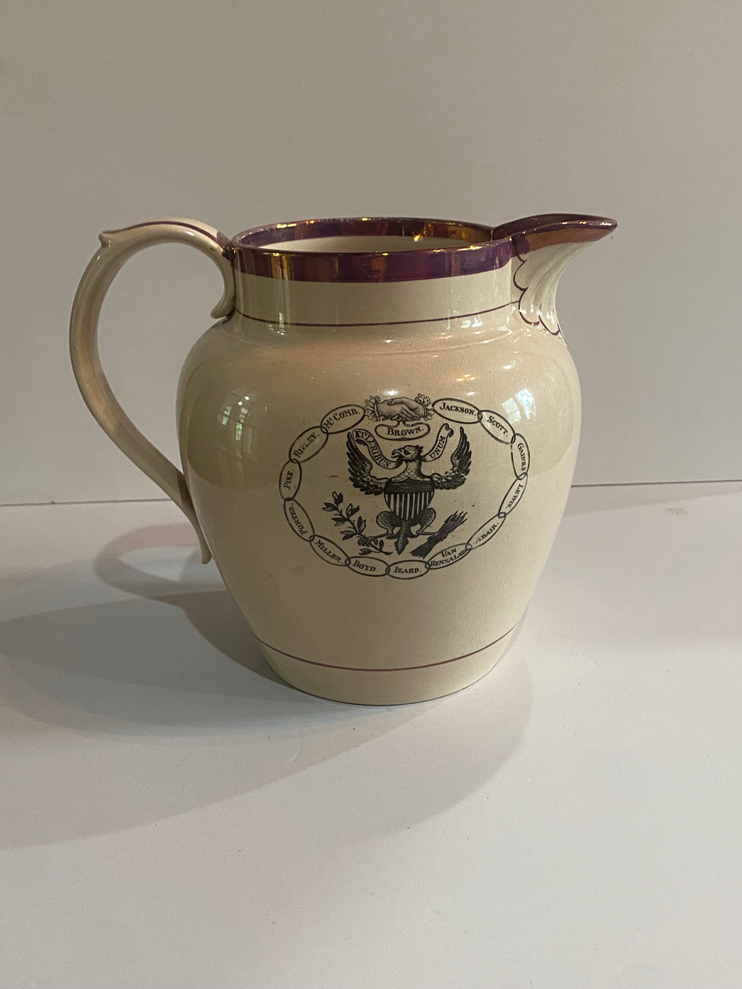 Staffordshire War of 1812 Navel Heros and Army Heros Pitcher