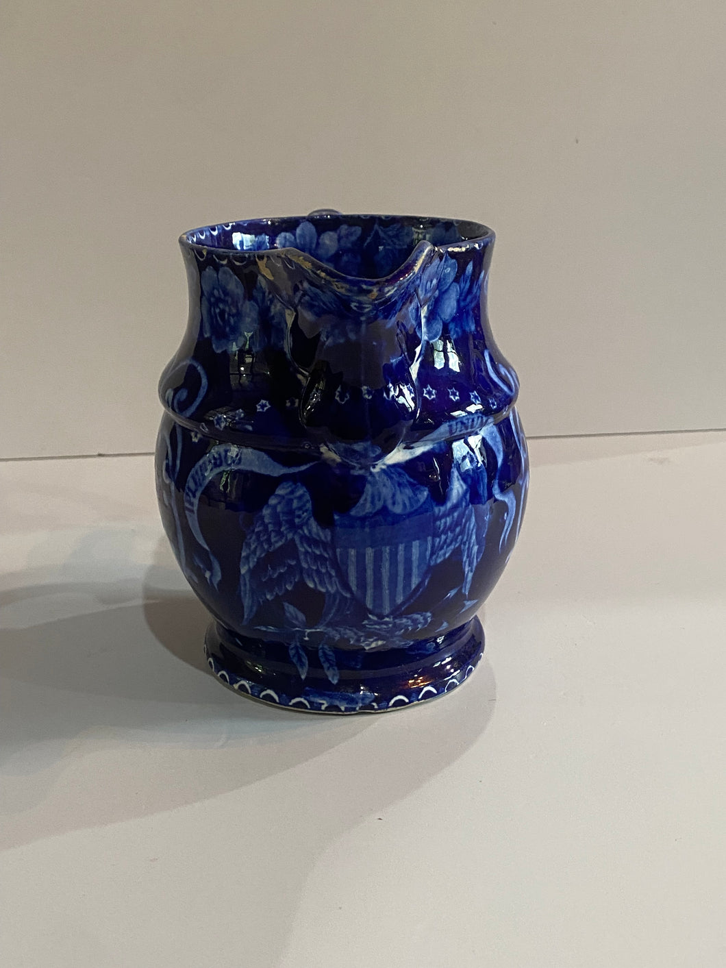 Historical Staffordshire Blue Pitcher Seal of United States Adams