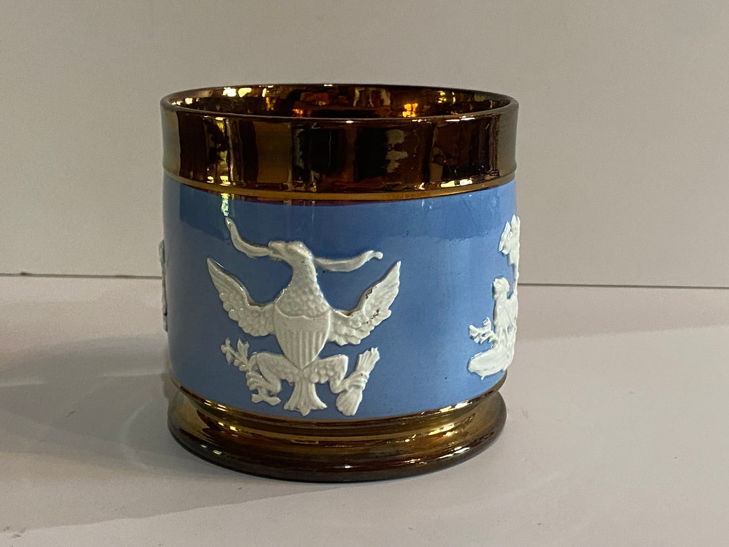 Historical Staffordshire Copper Luster Mug With American Eagle And Shield 1830