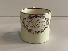 Load image into Gallery viewer, Staffordshire Pearlware “The Land of Liberty” Childs Mug American Eagle Shield
