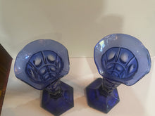 Load image into Gallery viewer, Boston Sandwich Glass Blue Vase 4 Thumbprint Matched Pair Ca. 1840
