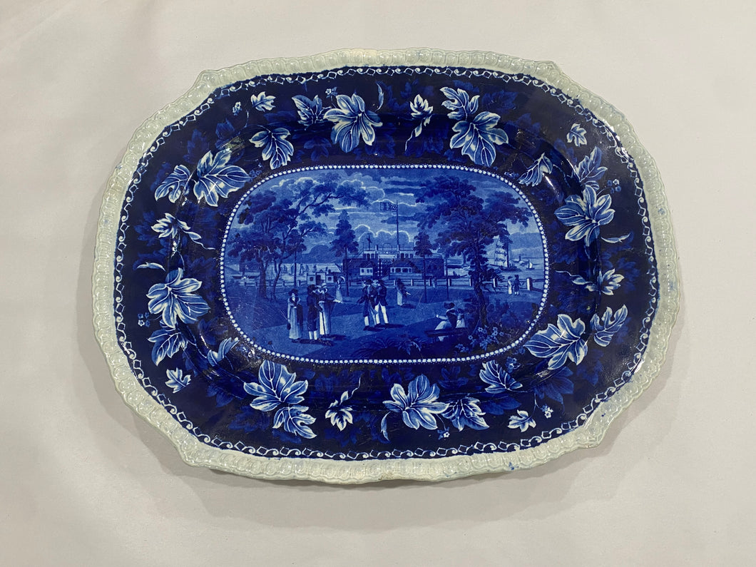 Historical Staffordshire Blue Esplanade Castle Gardens New York Platter 20 1/2”