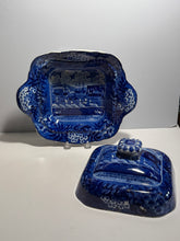 Load image into Gallery viewer, Historical Staffordshire Blue Covered Vegetable Dish Landing Of Lafayette 1825 B
