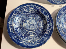 Load image into Gallery viewer, Staffordshire Blue Transfer Soup Plate Quadrupeds Tibetan Mule Deer Ca. 1825
