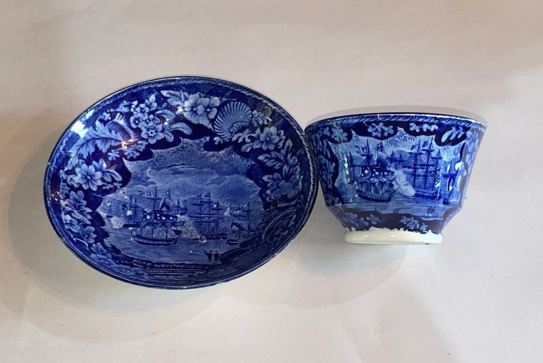 Historical Staffordshire Macdonough’s Victory Cup And Saucer Blue Transfer